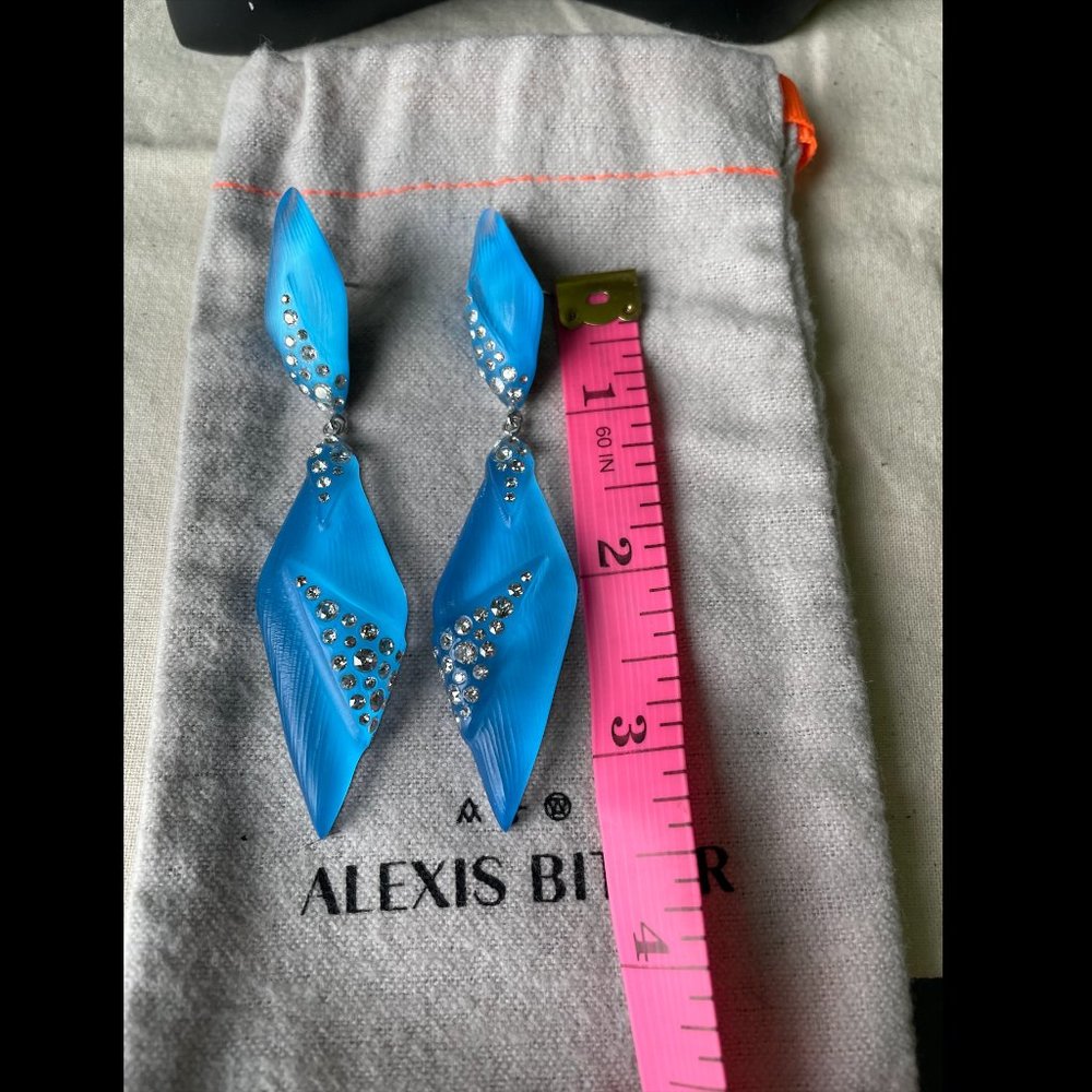 💙 ALEXIS BITTAR 💙 Neon Blue Punk Deco Lucite Crystal Drop Earrings NWT - Picture 7 of 10